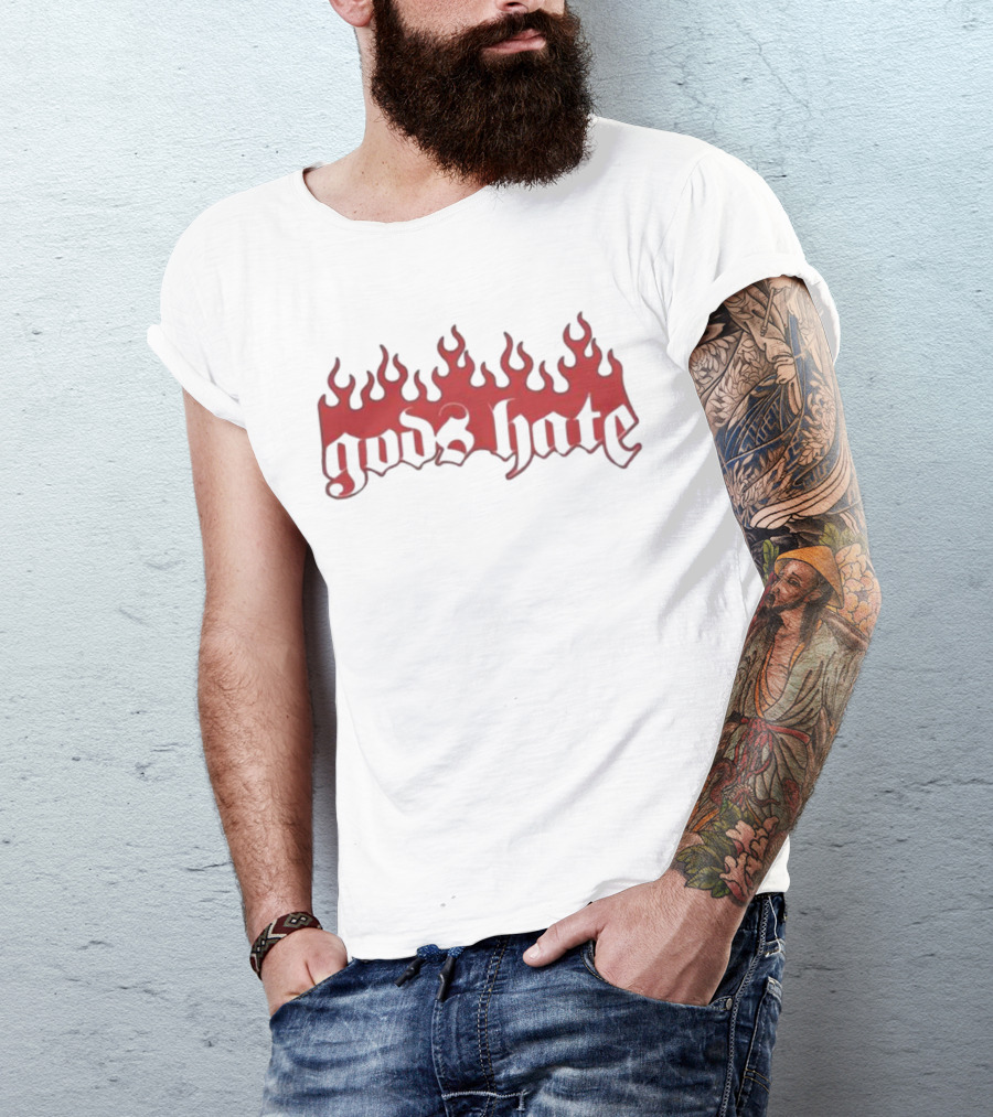 Gods Hate Flames Red Gothic Font T-Shirt
