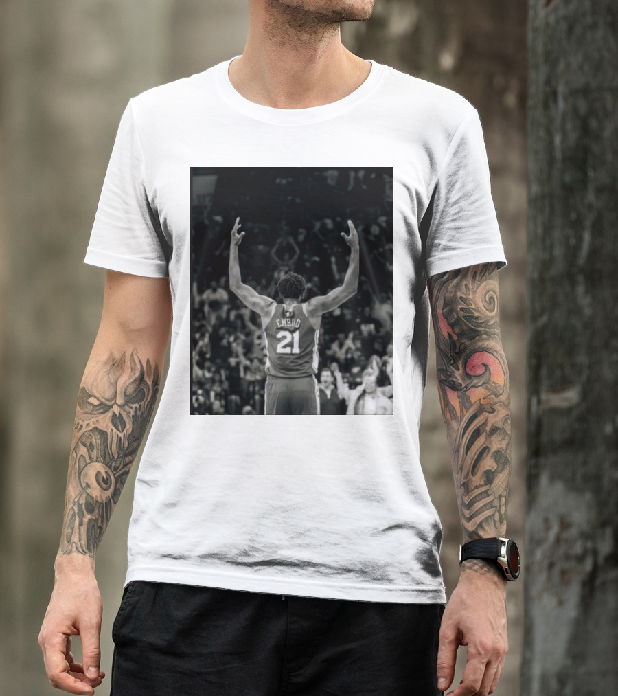 Joel Troel Embiid 21 Basketball Celebration Back View T-Shirt