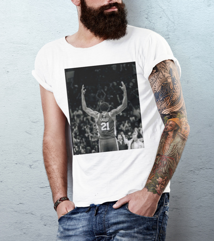 Joel Troel Embiid 21 Basketball Celebration Back View T-Shirt
