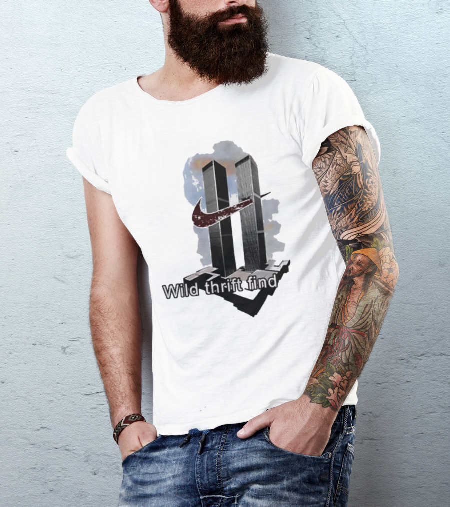 Wild Thrift Find Twin Towers Swoosh T-Shirt