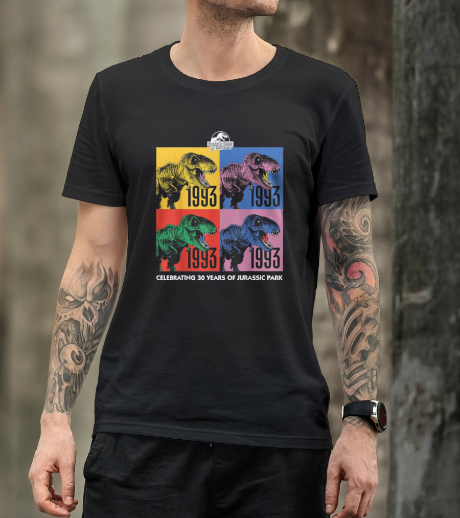 30 Years Of Jurassic Park 1993 Pop Art Dinosaur T-Shirt
