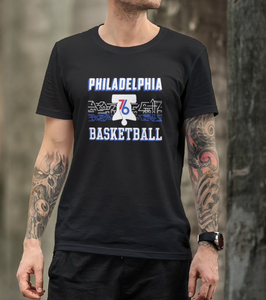 Philadelphia 76ers Liberty Bell Skyline Basketball Black City Series T-Shirt