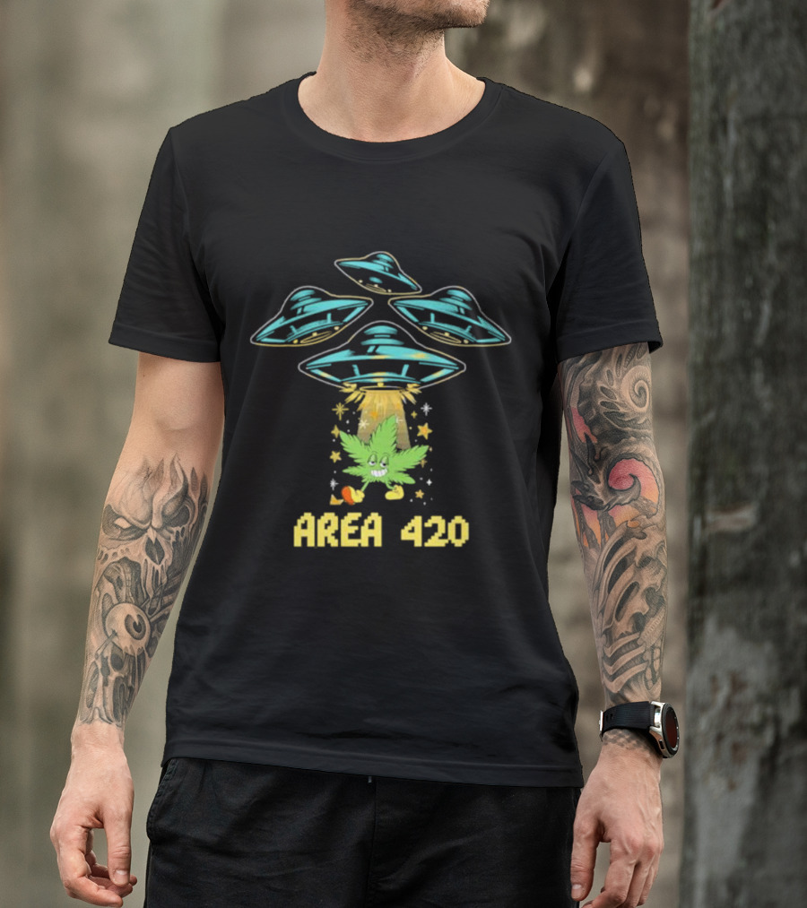 Area 420 UFO Weed Leaf Extraterrestrial Vibe T-Shirt
