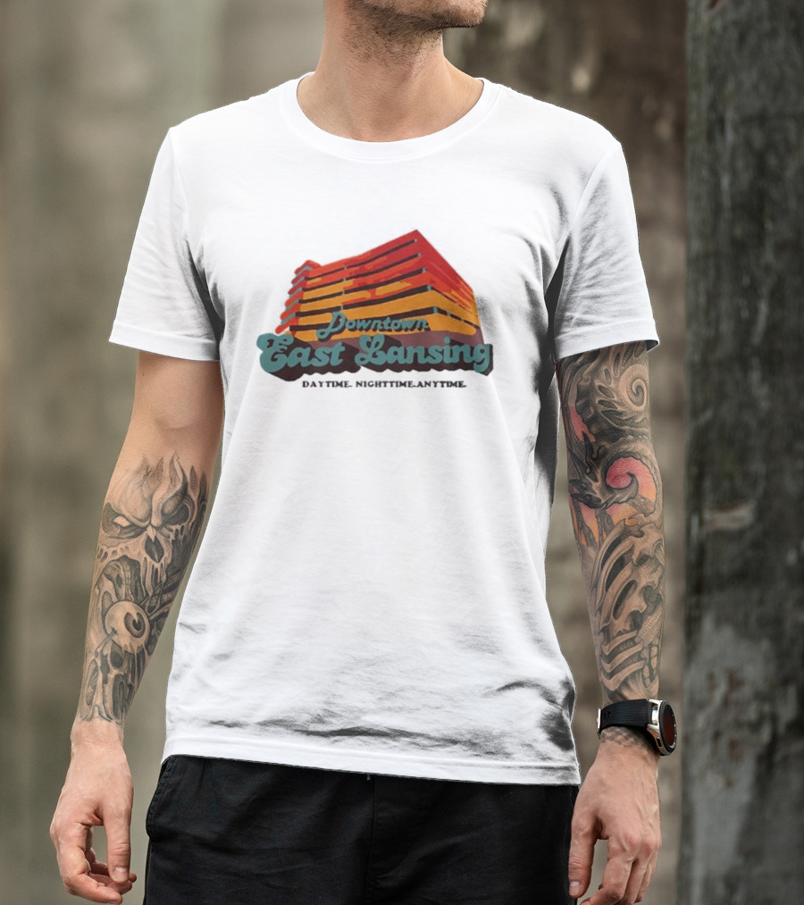 Downtown East Lansing Daytime Nighttime Anytime Retro Skyline T-Shirt