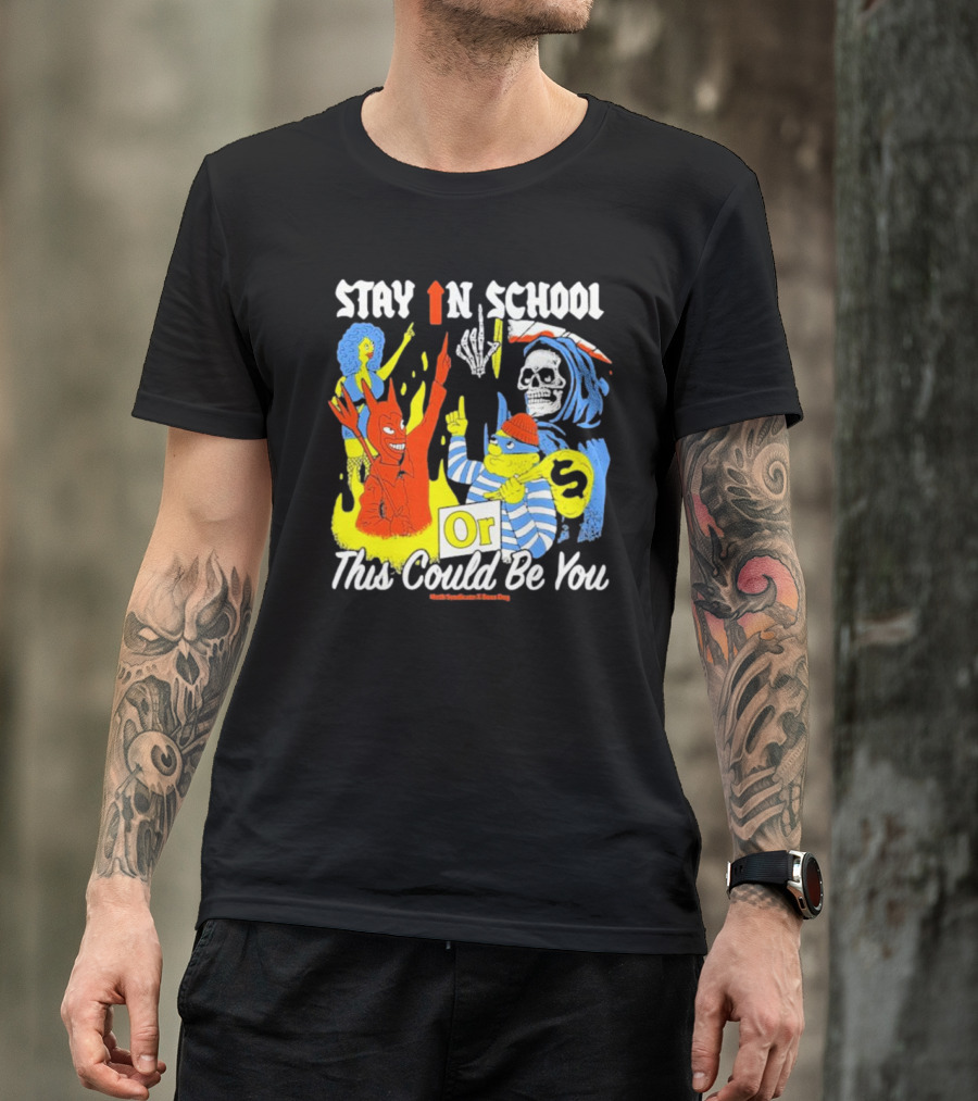 Stay In School Or This Could Be You Red Devil Skeleton Bart Simpson Style Mark Gonzales X Deaton Chris Anthony T-Shirt