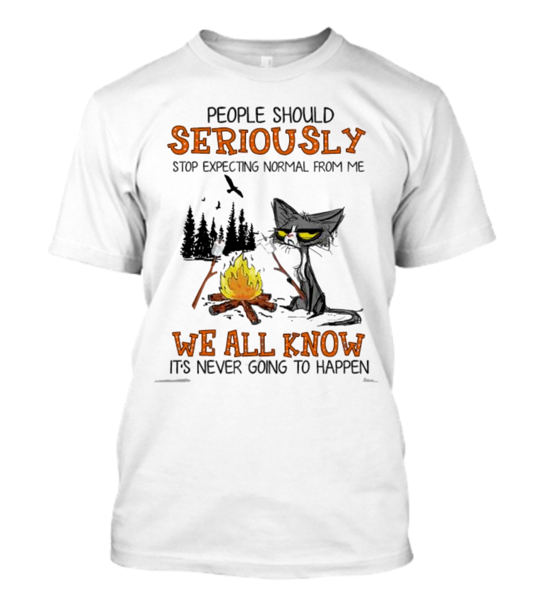 People Should Seriously Stop Expecting Normal From Me We All Know It’s Never Going To Happen Campfire Cat T-Shirt