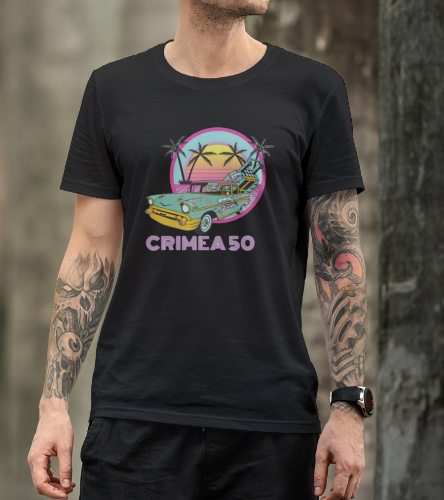 CRIMEA 50 NAFO HIMARS Vintage Sunset Car Scene T-Shirt