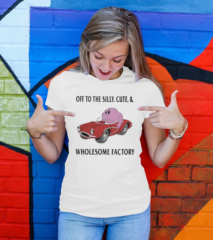 Off To The Silly, Cute, And Wholesome Factory With Cartoon Blob In Red Convertible T-Shirt