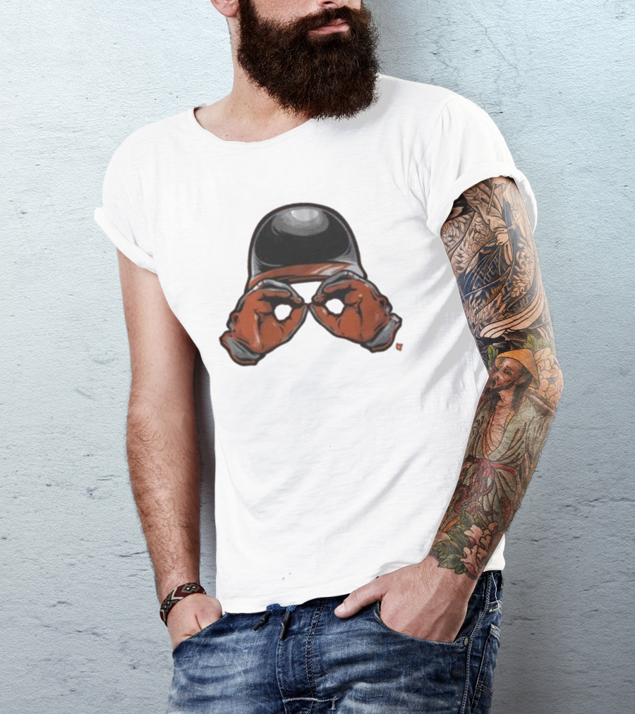 Baltimore Orioles Helmet And Gloves Holding Binoculars T-Shirt