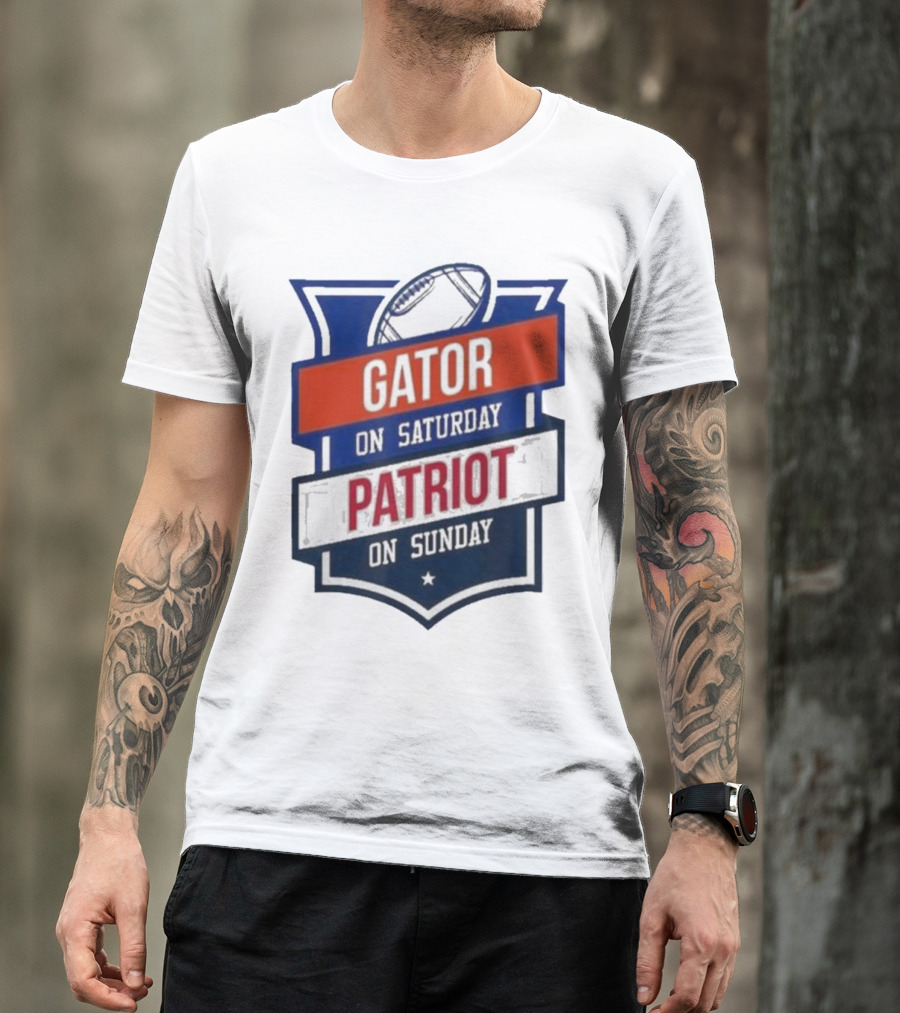 Gator On Saturday Patriot On Sunday Football Badge T-Shirt