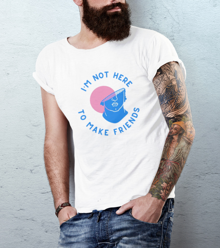 I’m Not Here To Make Friends Sam Smith Blue Pink Bust Sunglasses T-Shirt