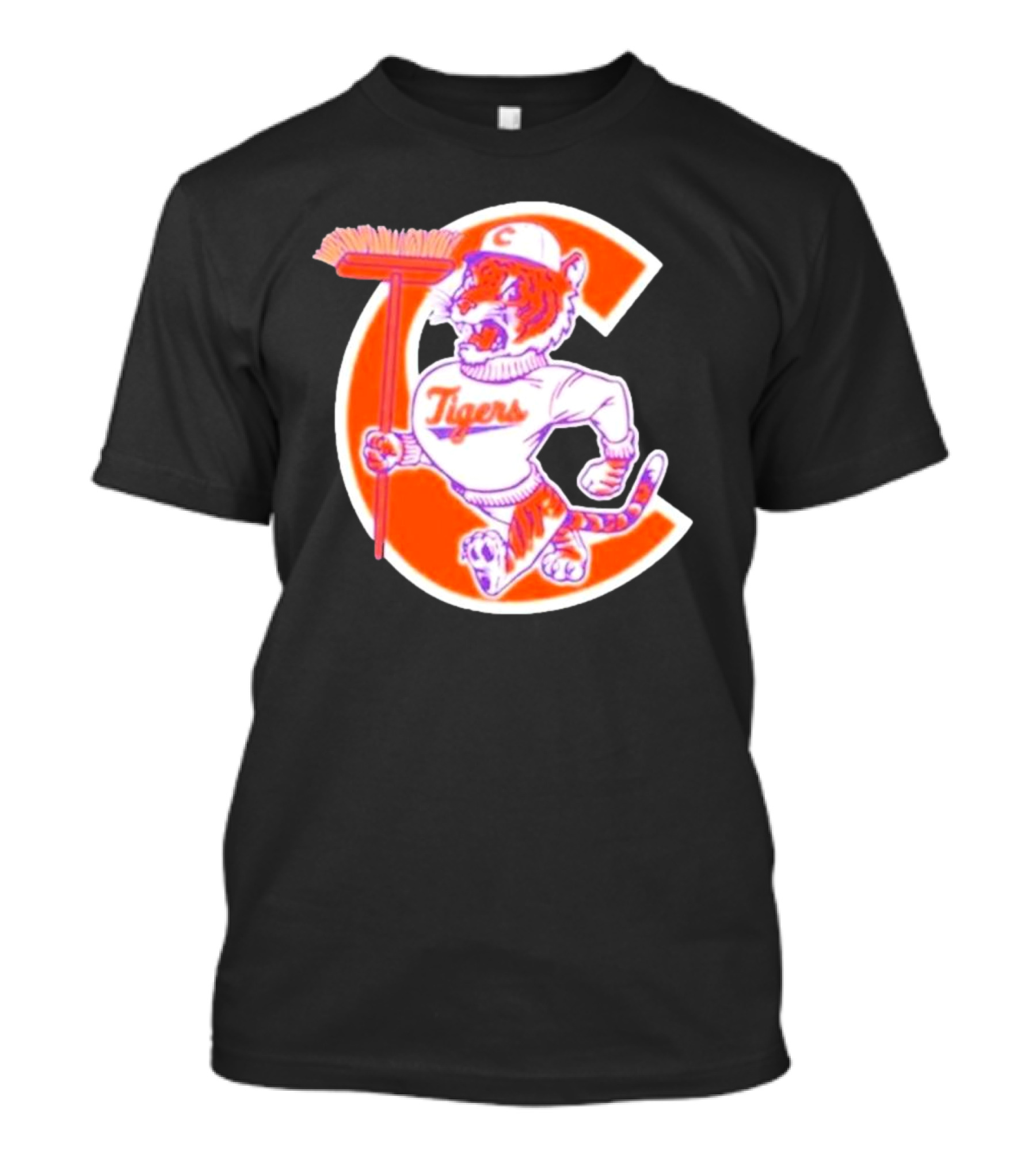 Sweep Tigers Logo Featuring Cartoon Tiger With Broom And Letter C T-Shirt