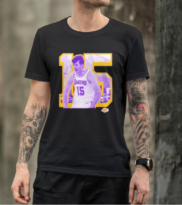Los Angeles Lakers Austin Reaves 15 Skyline Background T-Shirt