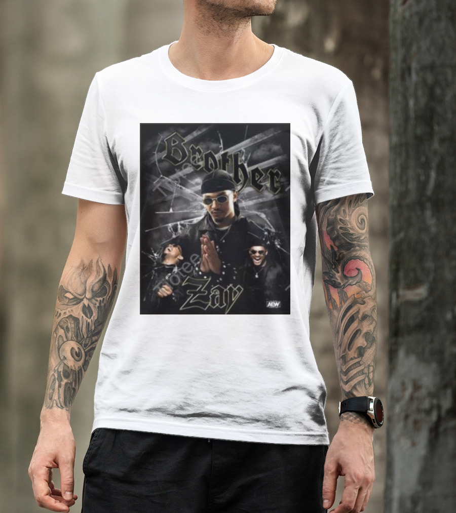 Brother Zay AEW Theme With Three Images And Dramatic Shattered Glass Background T-Shirt
