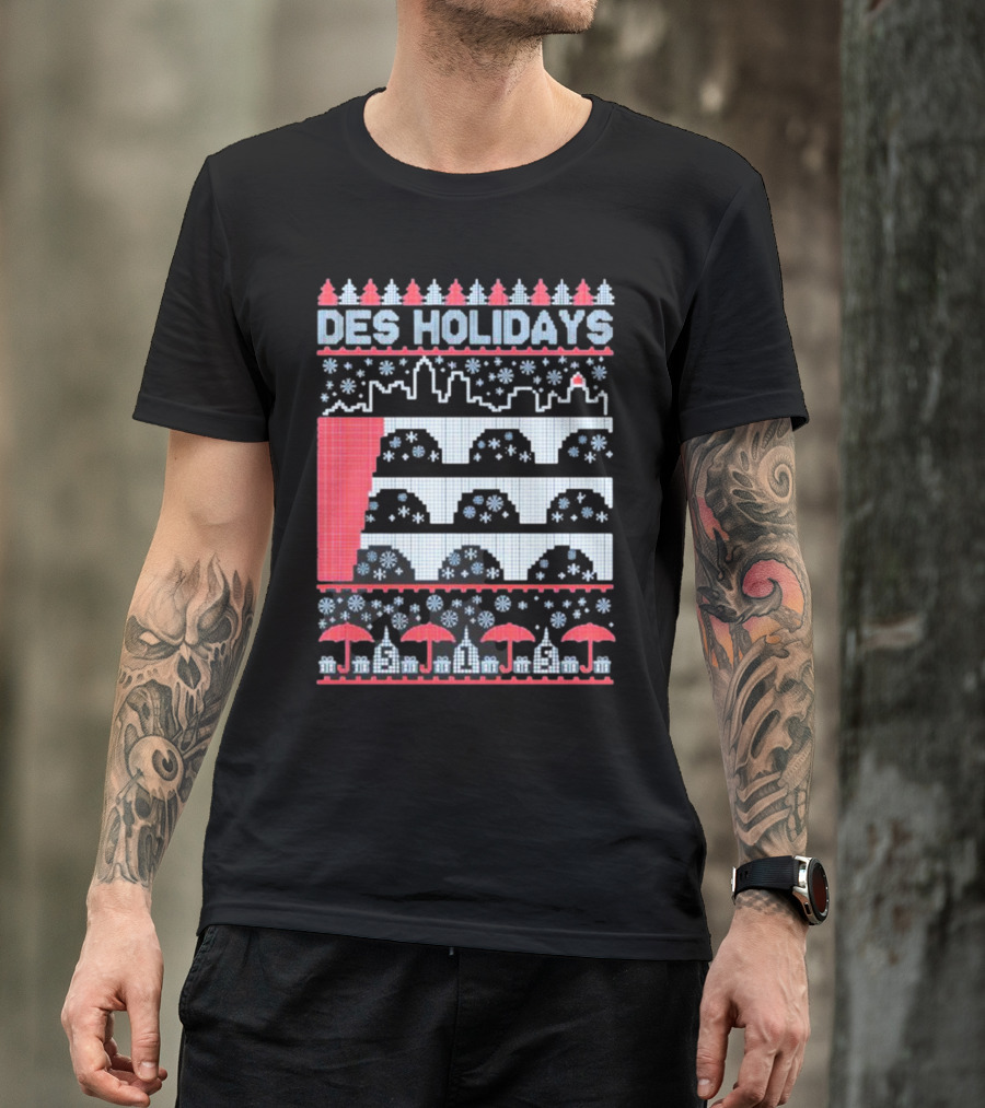 Des Holidays Ugly Christmas Sweater Skyline Snowflake T-Shirt