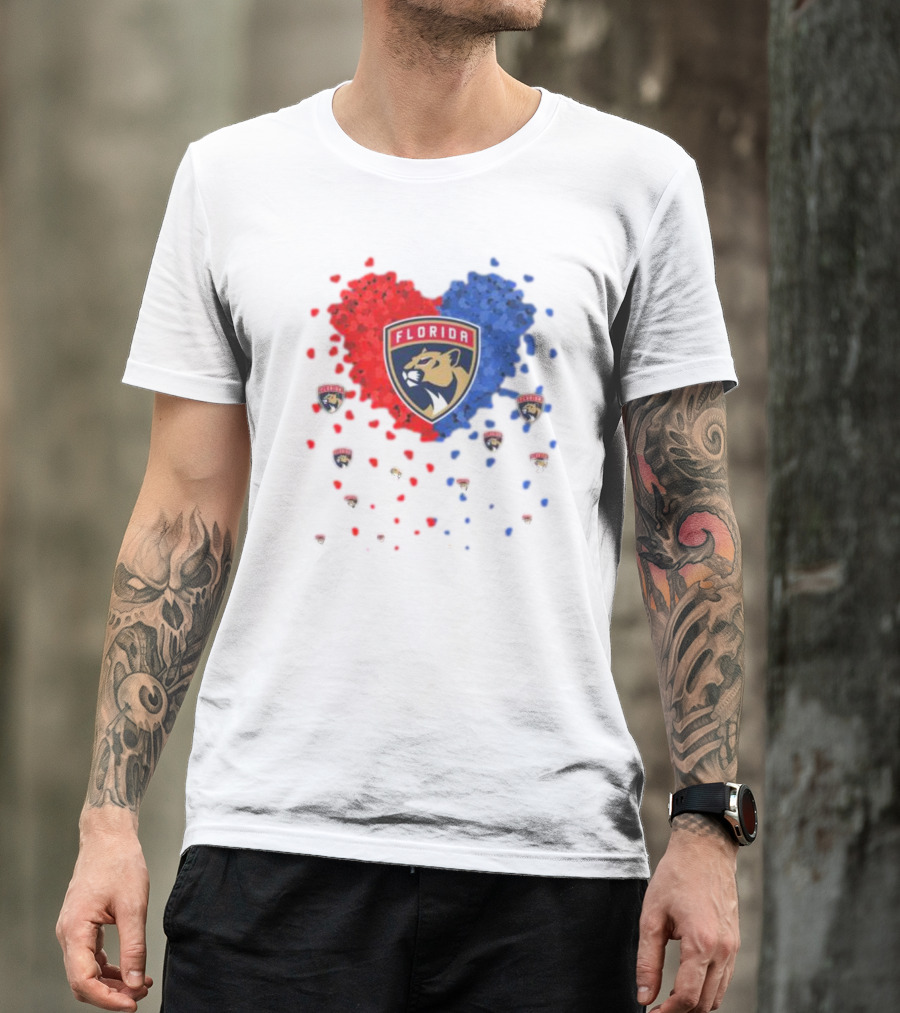 Florida Panthers Heart Logo Red Blue Paws T-Shirt