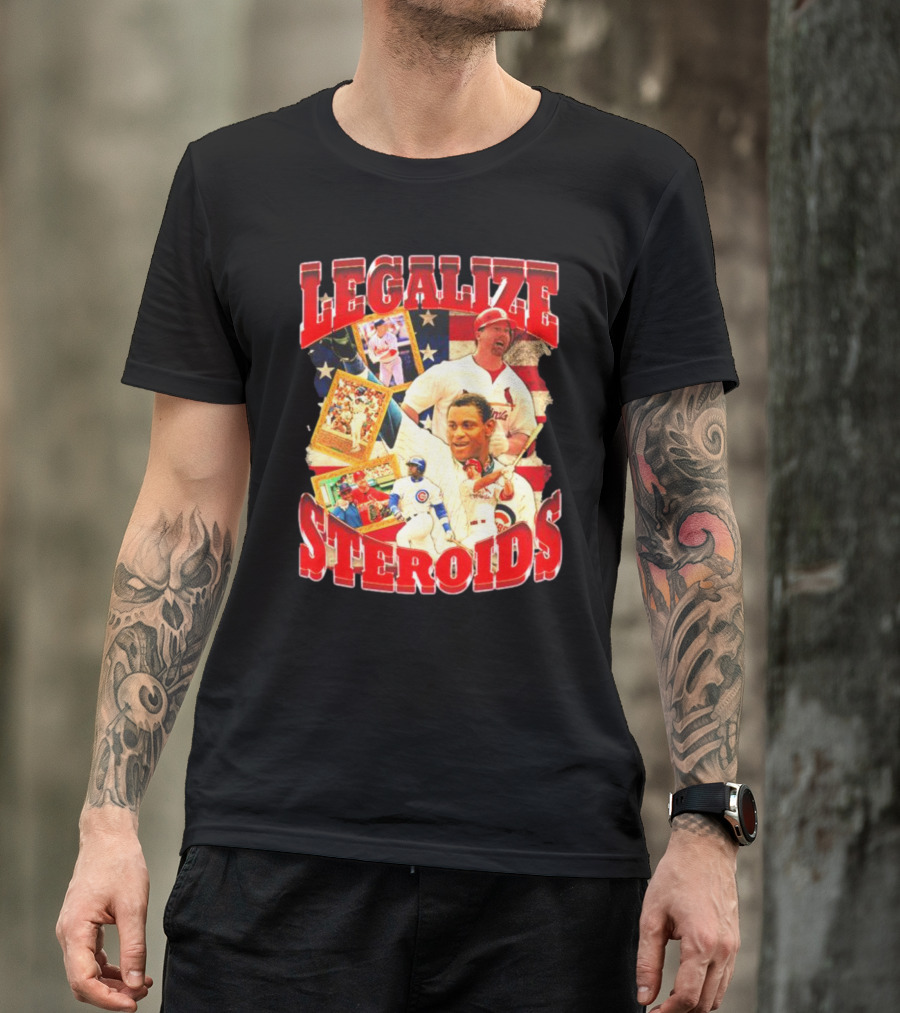 Legalize Steroids Baseball Iconography Retro USA Flag T-Shirt