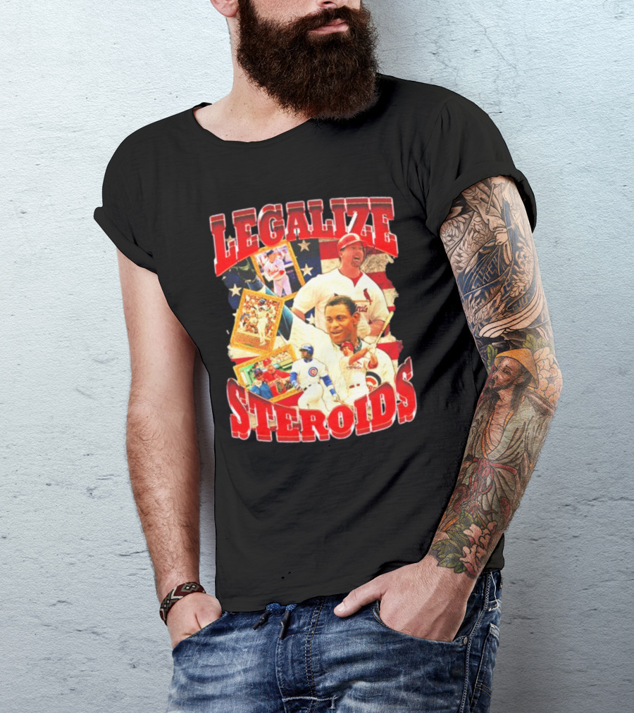 Legalize Steroids Baseball Iconography Retro USA Flag T-Shirt