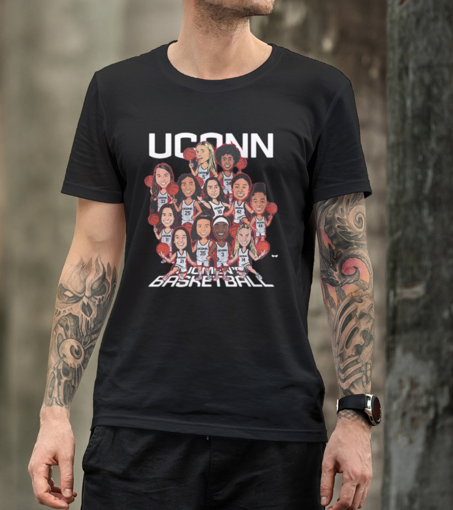 UConn Women's Basketball Team Illustrated Players With Basketballs T-Shirt