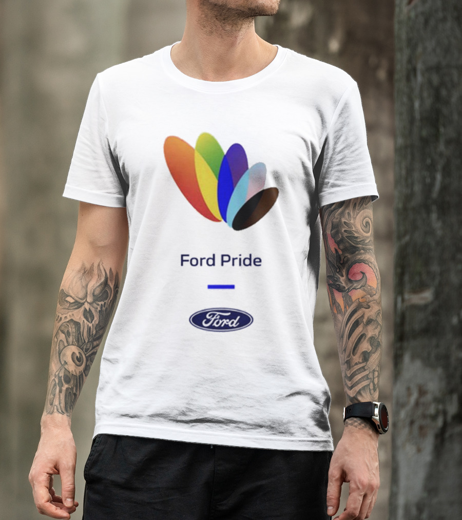 Ford Pride Typography Over Rainbow Petals T-Shirt