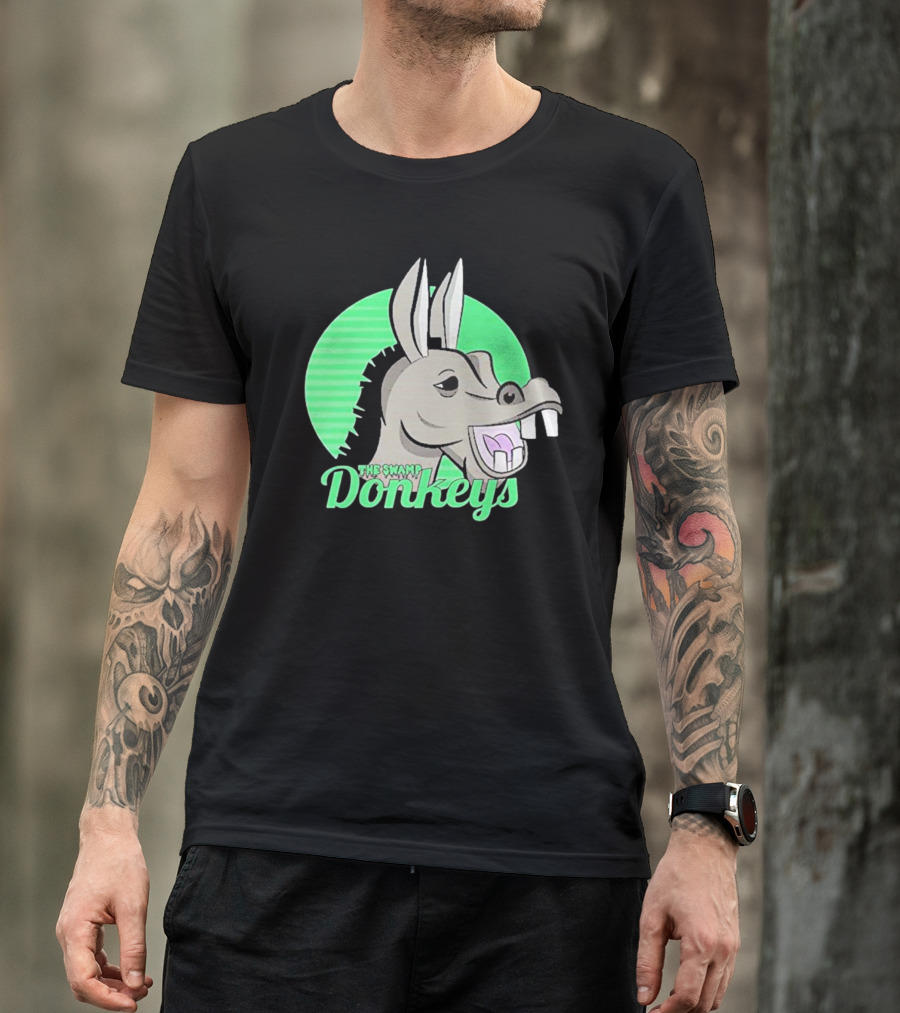 The Swamp Donkeys Green Logo Icon With Donkey Face T-Shirt