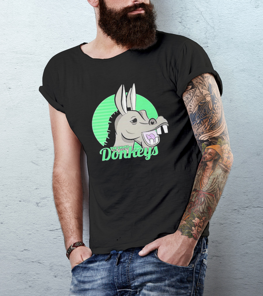 The Swamp Donkeys Green Logo Icon With Donkey Face T-Shirt
