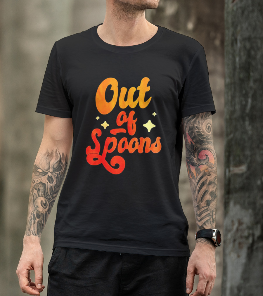 Out Of Spoons Stars Retro Orange Text T-Shirt