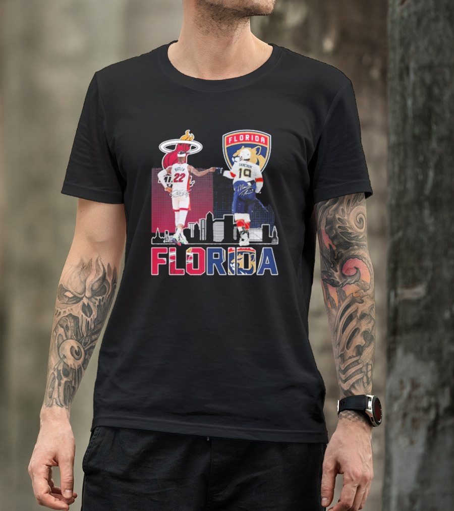 Jimmy Butler Tkachuk Florida Skyline Miami Heat Panthers Signatures T-Shirt