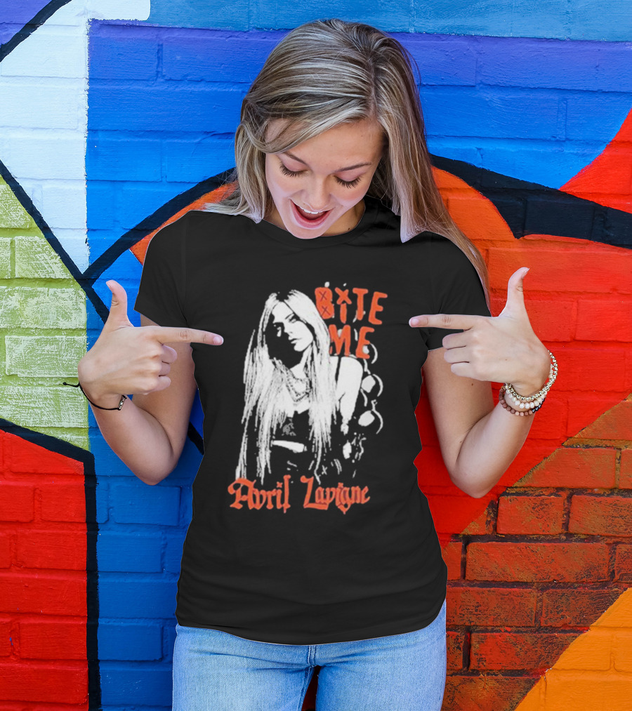 Avril Lavigne Bite Me Black And White Grunge T-Shirt