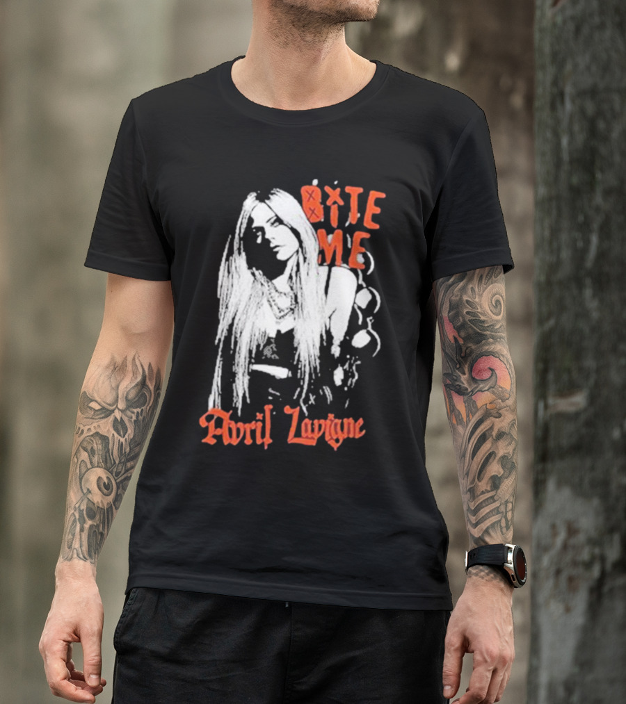 Avril Lavigne Bite Me Black And White Grunge T-Shirt