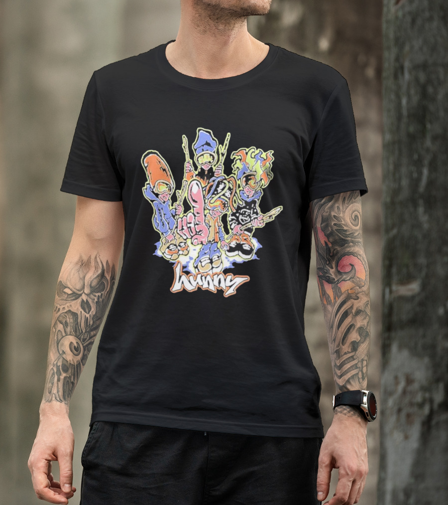 Hunny The Band Cartoon Characters And Hand Gesture T-Shirt