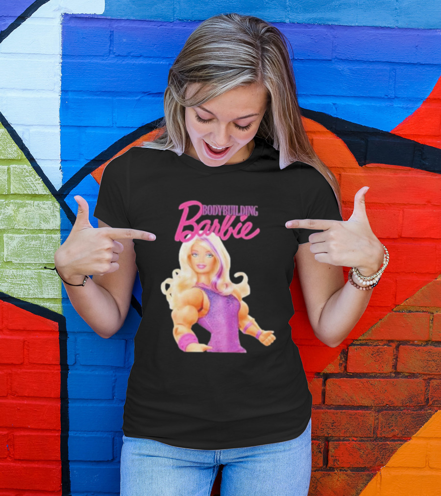 Bodybuilding Barbie Doll Strong Female Icon In Pink T-Shirt