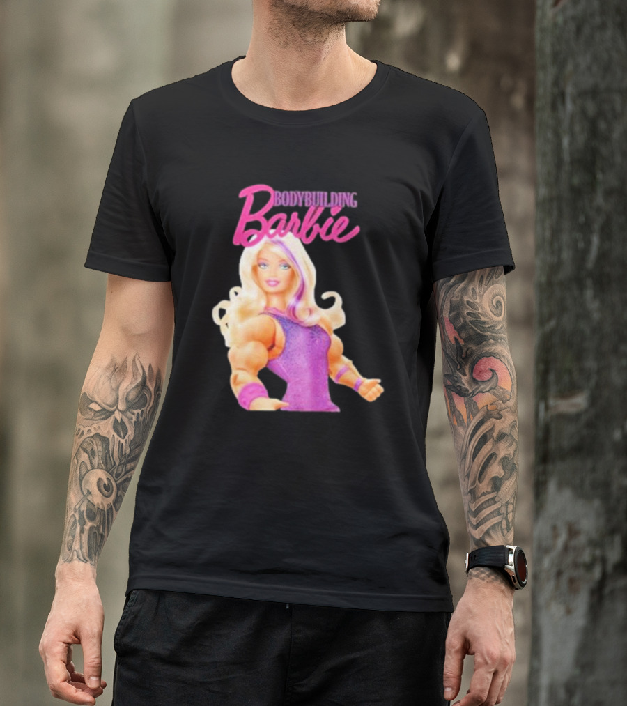 Bodybuilding Barbie Doll Strong Female Icon In Pink T-Shirt