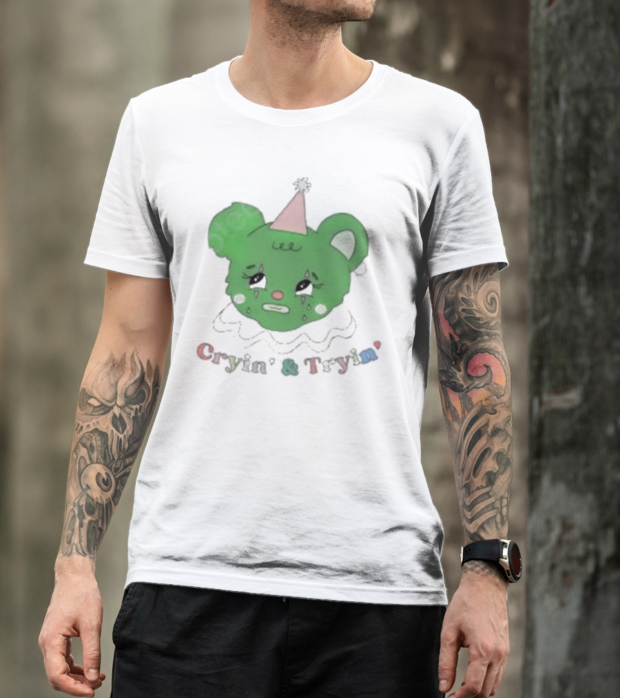 Smilecult Merch Cryin’ And Tryin’ Sad Bear With Party Hat T-Shirt