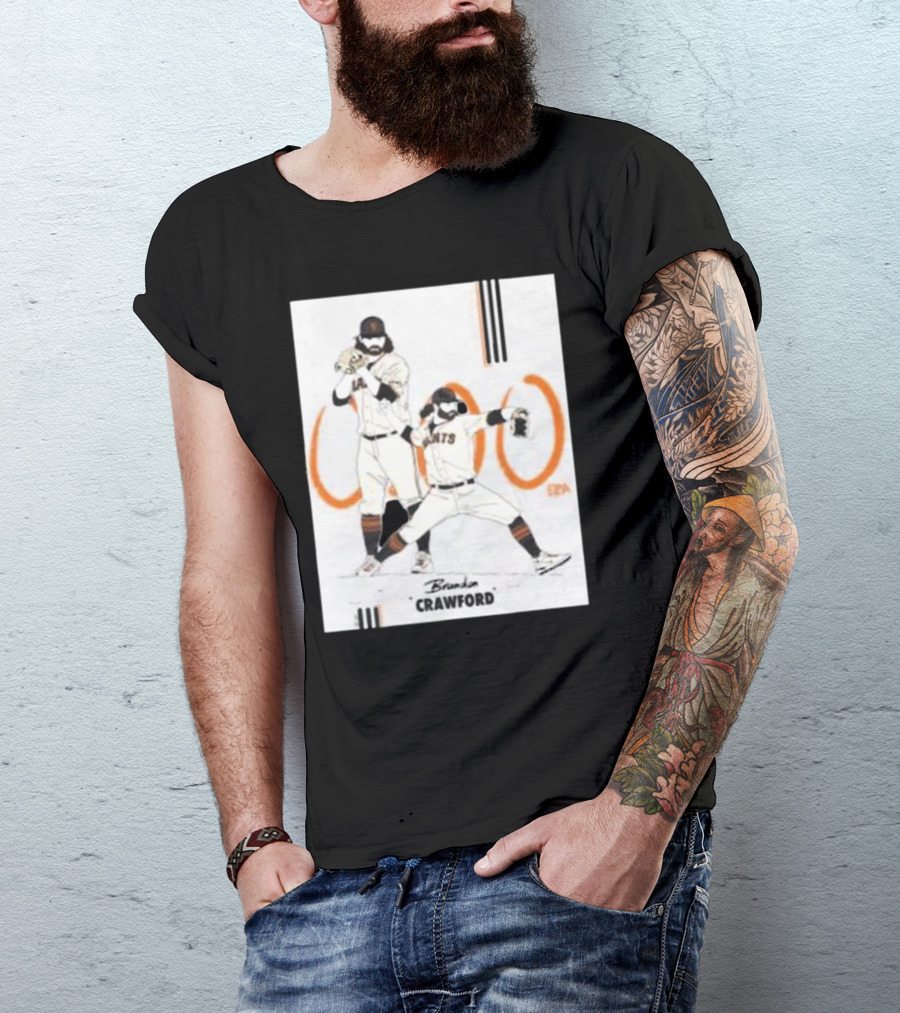 Brandon Crawford Giants Baseball Illustration With 1000 Celebratory T-Shirt