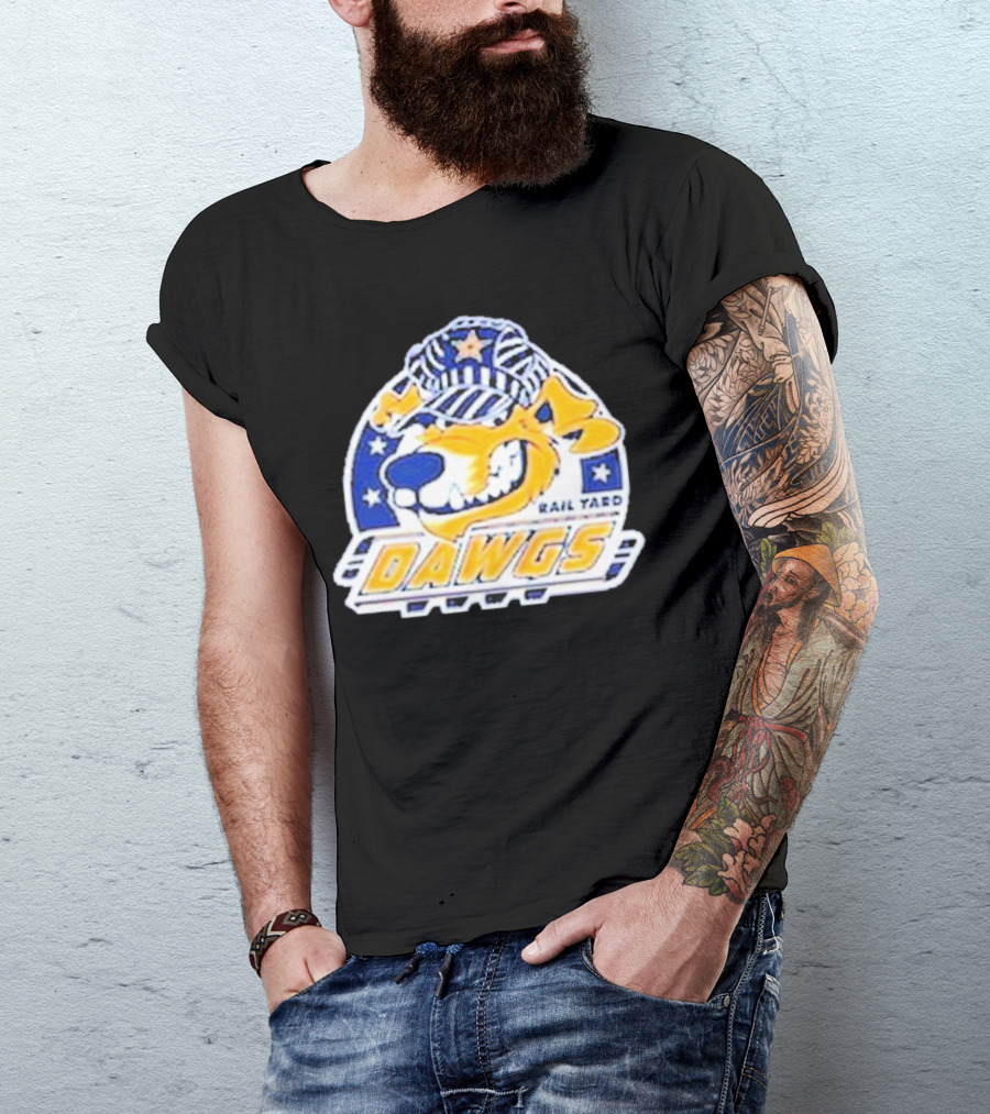 Roanoke Rail Yard Dawgs Logo With Dog In Striped Hat T-Shirt