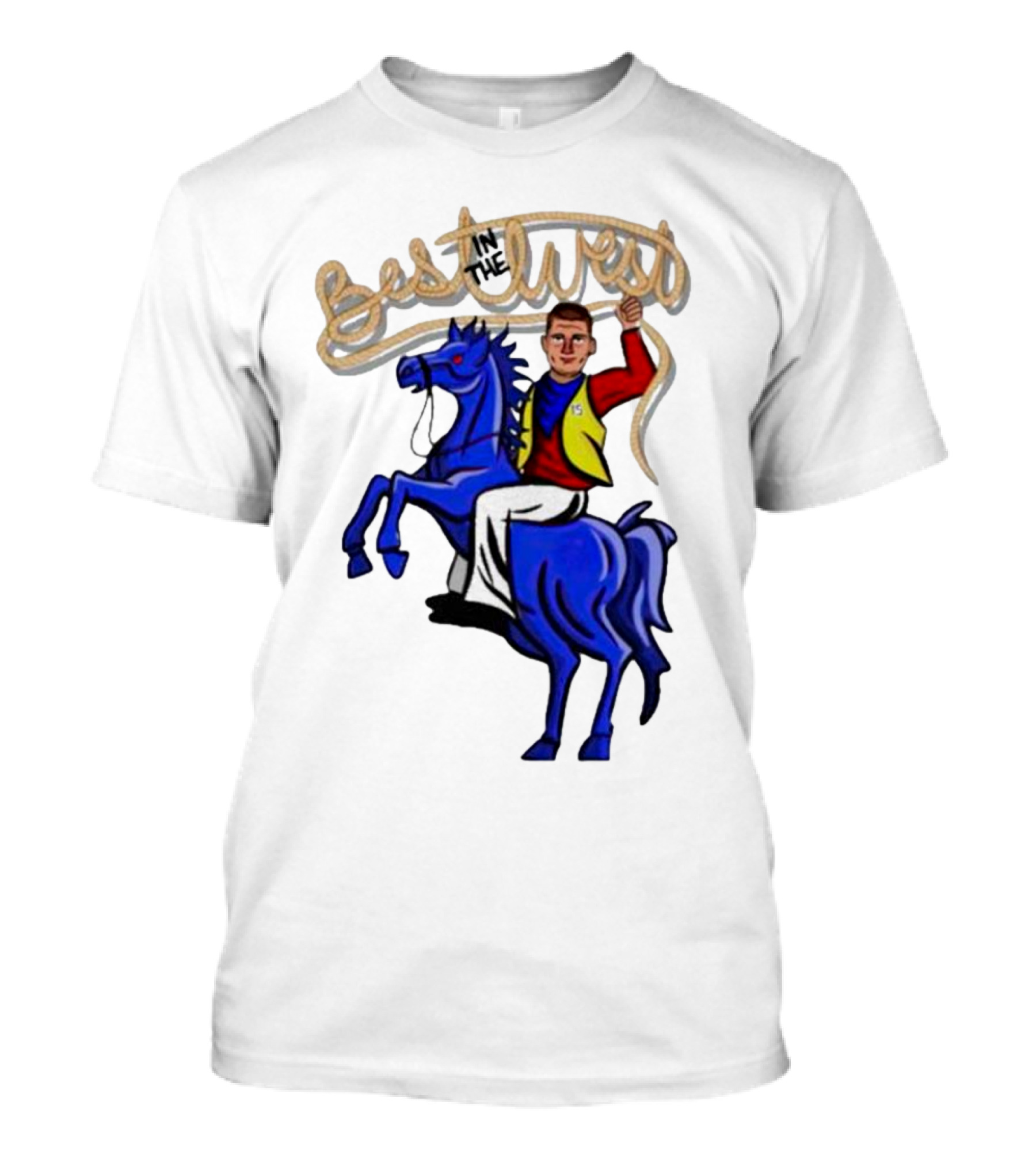 Denver Nikola Jokic Best In The West Riding Blue Horse T-Shirt