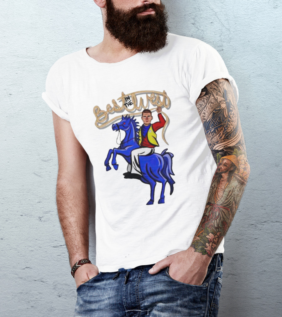 Denver Nikola Jokic Best In The West Riding Blue Horse T-Shirt