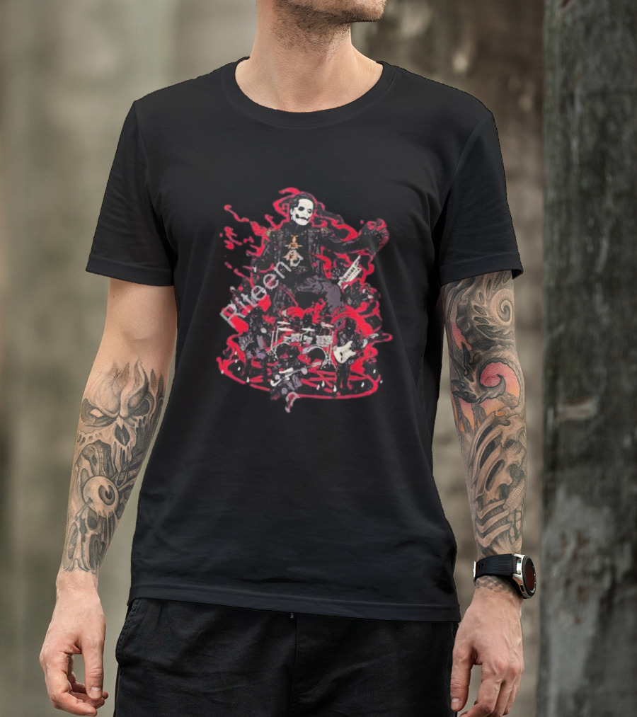 Yukke Illustrator Ghost Band Members With Instruments And Red Elements T-Shirt