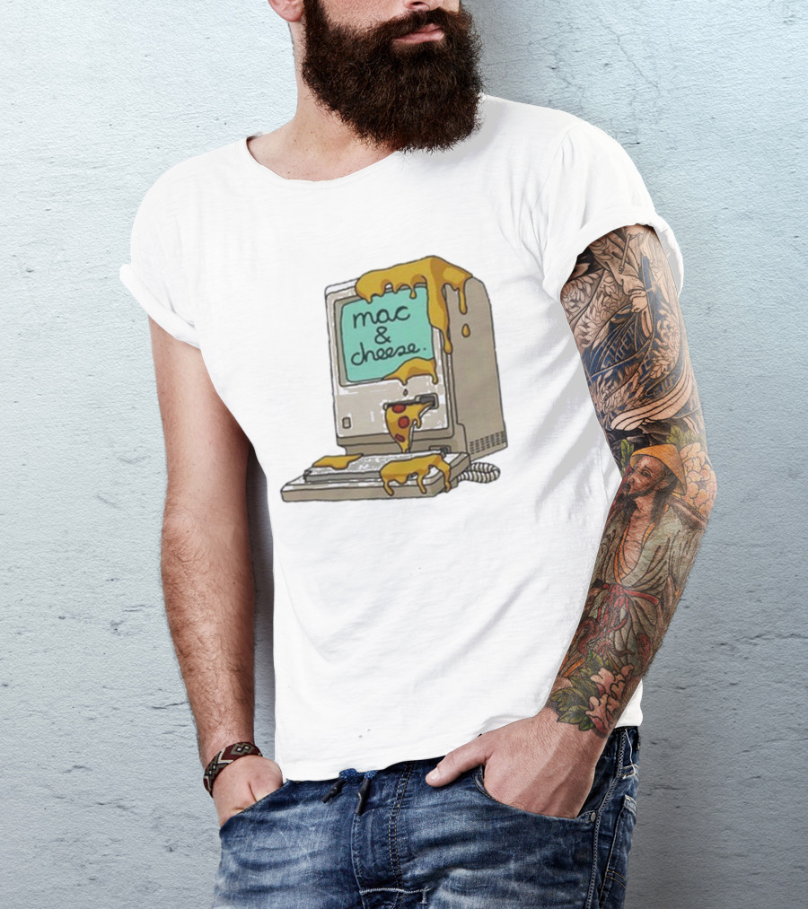 Mac And Cheese Melting Over Retro Computer T-Shirt