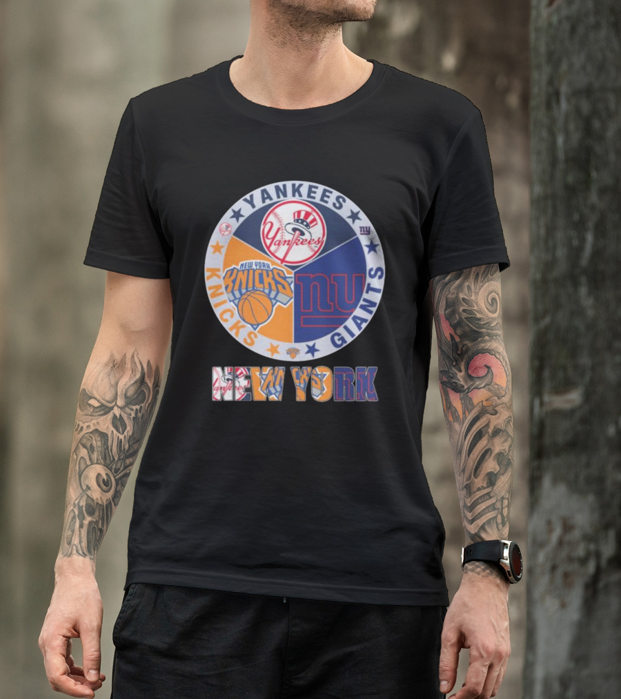 Yankees Knicks Giants New York Sports Logos Basketball Baseball Football T-Shirt