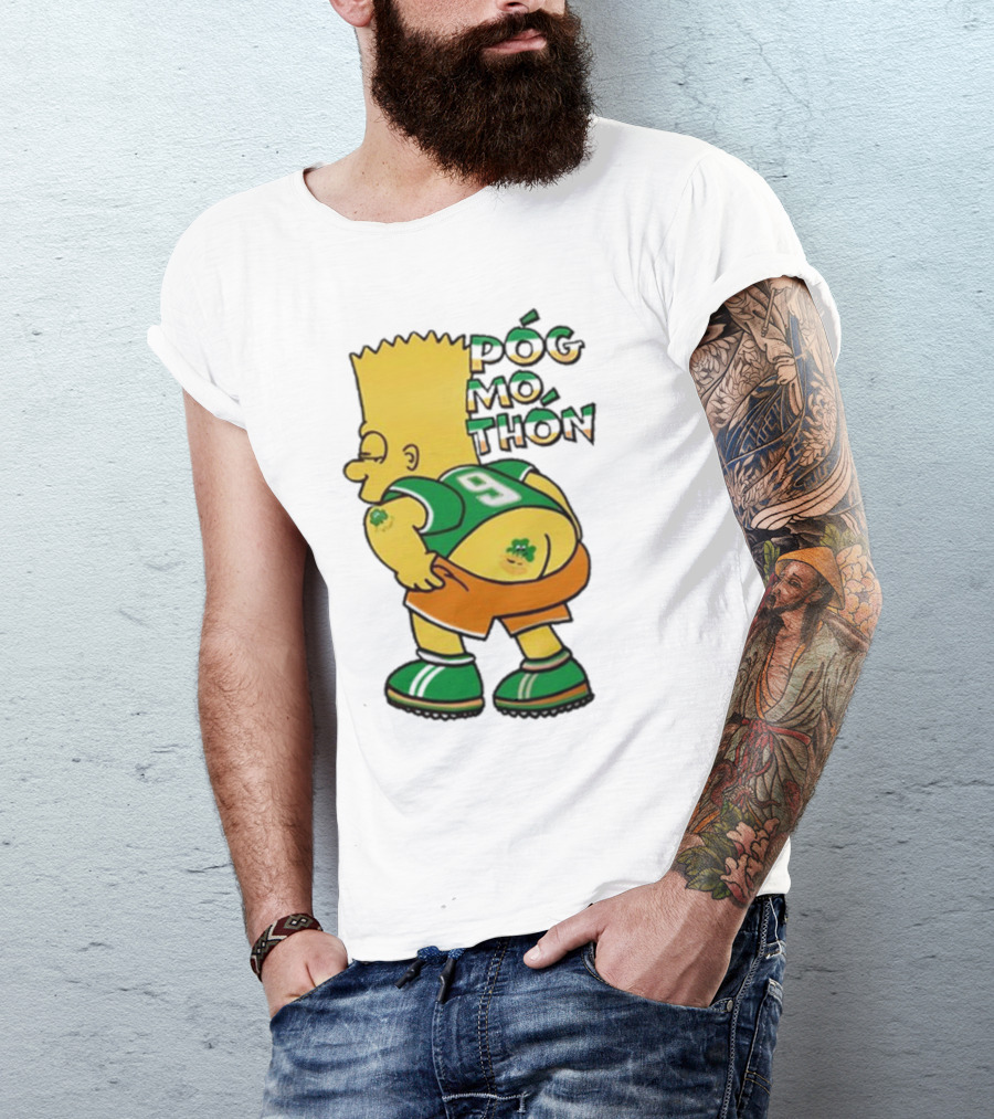 Póg Mo Thón Bart Irish Shamrock Tattoo Football Green Orange 9 T-Shirt