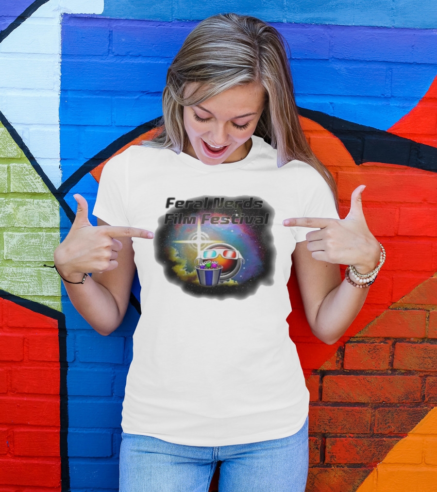 Feral Nerds Film Festival Cosmic 3D Glasses Popcorn Starburst T-Shirt