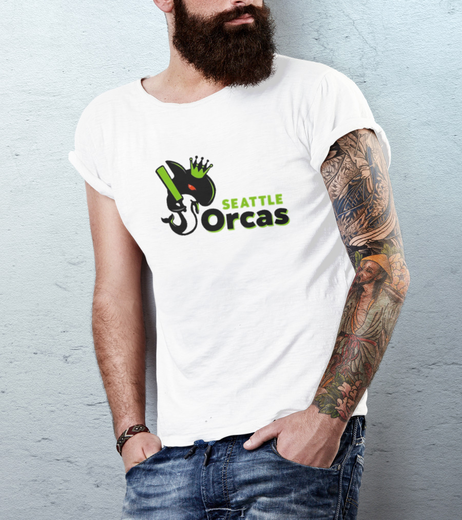 SEATTLE ORCAS CROWNED KING BLACK AND NEON GREEN T-Shirt