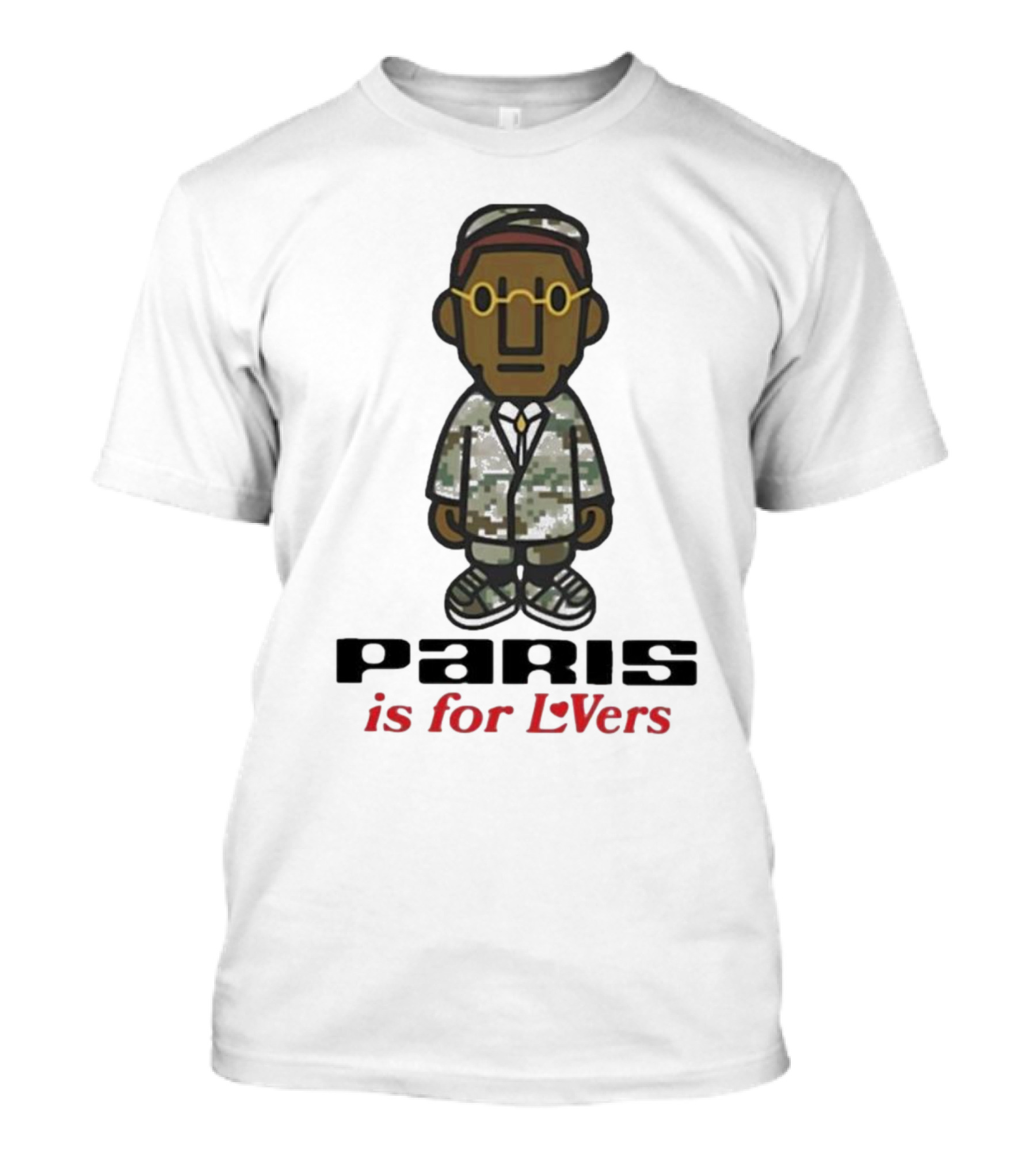 PARIS Is For LoVers Camouflage Suit Character With Glasses T-Shirt