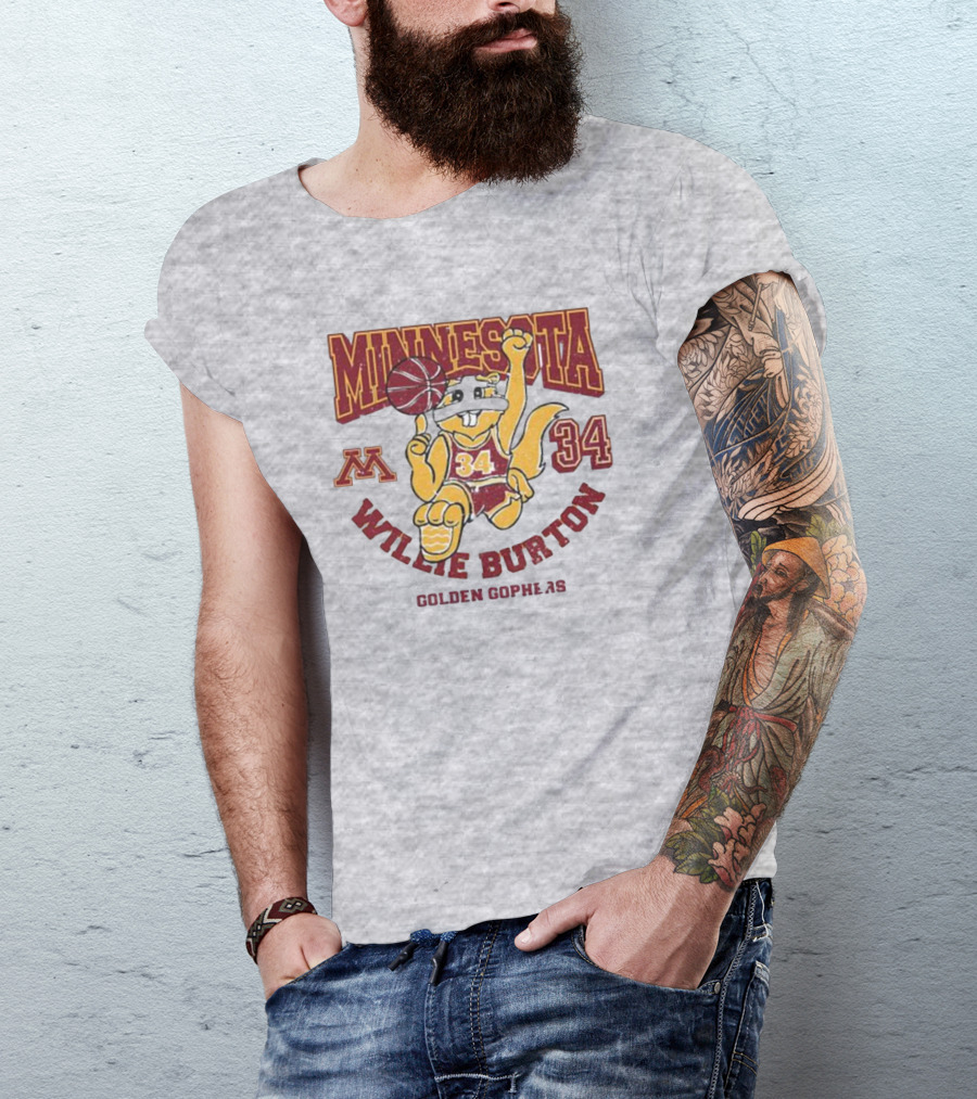 Minnesota 34 Willie Burton Golden Gophers Basketball T-Shirt