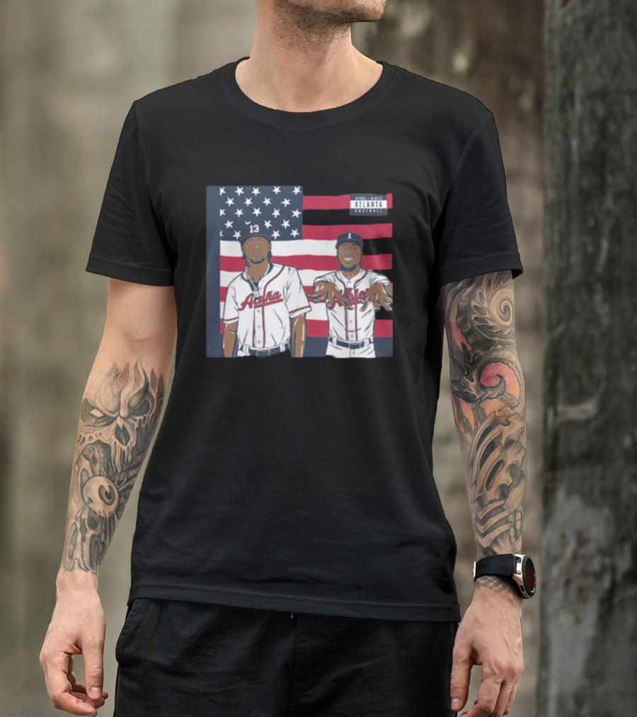 Ronald Acuña Jr. Ozzie Albies ATL Icons America Flag Baseball Jersey 13黛空อนหนℤจก T-Shirt