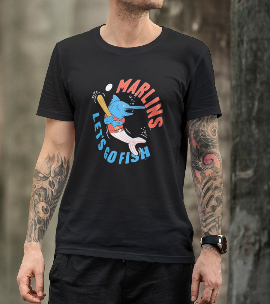 Miami Marlins Let’s Go Fish Tri-Blend Homage Doodle Collection T-Shirt