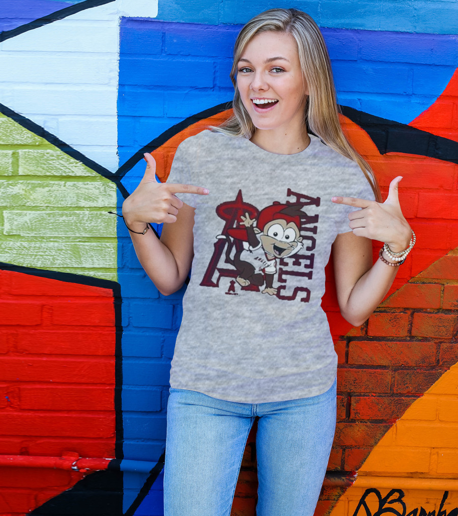 Los Angeles Angels Infant Mascot 2.0 Cheerful Cartoon Character With Iconic Logo And Text 'Angels' T-Shirt