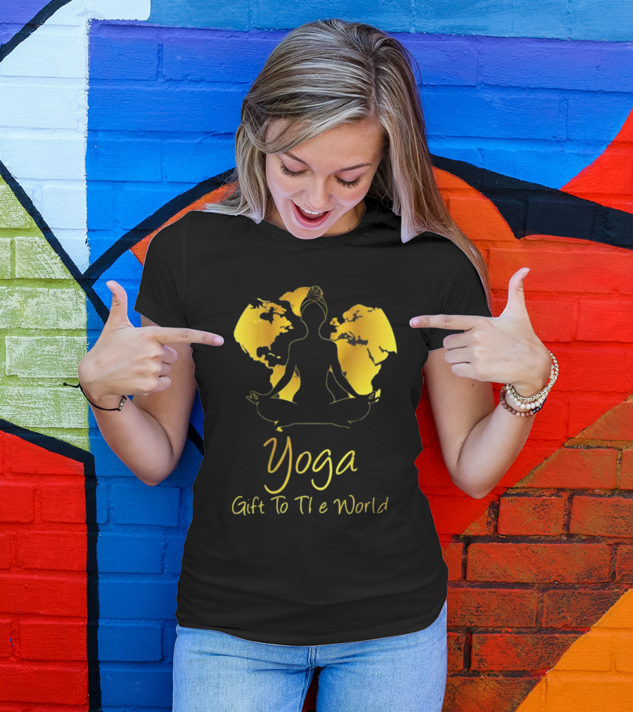 Yoga Gift To The World Globe Silhouette Meditation T-Shirt